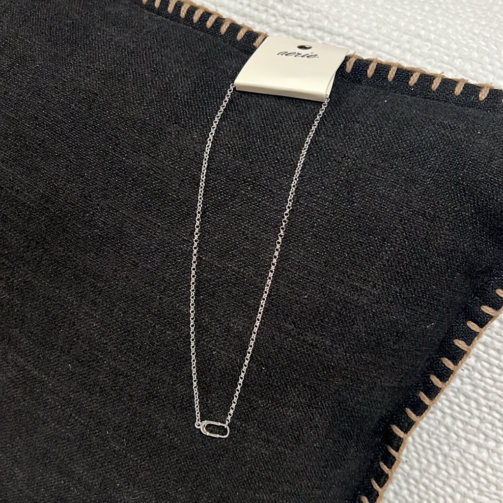 Aerie American Eagle Silver Necklace Single “Paperclip” Design Nwt 14”